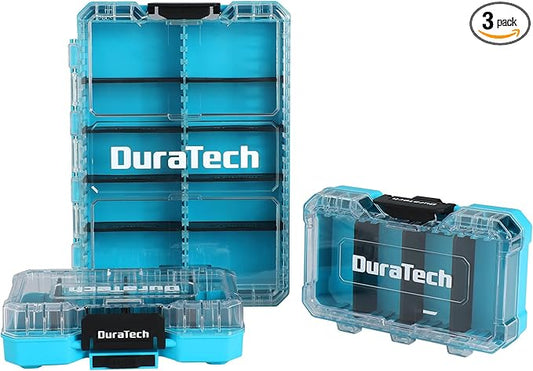 DuraTech 3 Pieces Small Parts Organizer, 14 Compartments, Removable Dividers, Portable Hardware Tool Box Organizer with Transparent Plastic Lid, Durable Cases Storage for Small Tools and Accessories