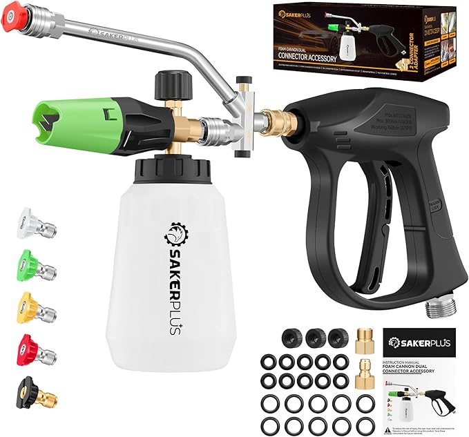 Foam Cannon Dual Connector Accessory,Pressure Washer Gun with Foam Cannon,1/4 Inch Quick Connector with 5 Power Washer Sprayer Nozzles,for Car Washing and Cleaning