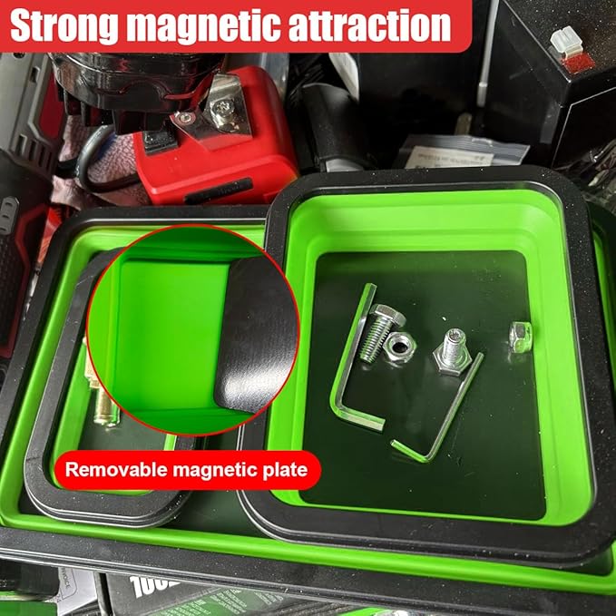 3PCS Collapsible Magnetic Parts Tray Set, Silicone Foldable Magnetic Tool Tray in 3 Different Size for Storage Organizer Screw Bolts Washers Nuts Pins & Other Small Metal Parts (Green)