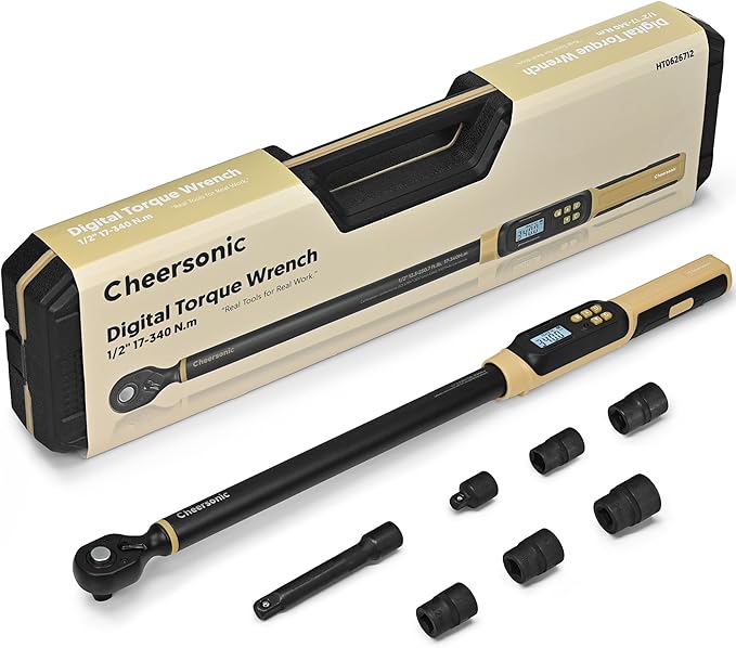 Digital Torque Wrench 1/2 Drive, 12.5-250.7 ft·lb (17-340N.m) ±1% Accuracy Electronic Torque Wrench with Buzzer and LED Heavy Duty Torque Wrench Set with Socket for Car Repair Trucks large machinery