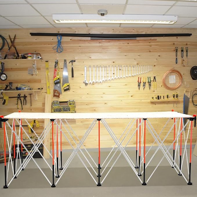 VEVOR Portable Folding Workstand, 8.05 x 4.13 ft Collapsible Workbench, 6000 lbs Weight Capacity, No Assembly Foldable Work Stand with Storage Bag, Table Top NOT Included, for Garage Workshop Outdoor