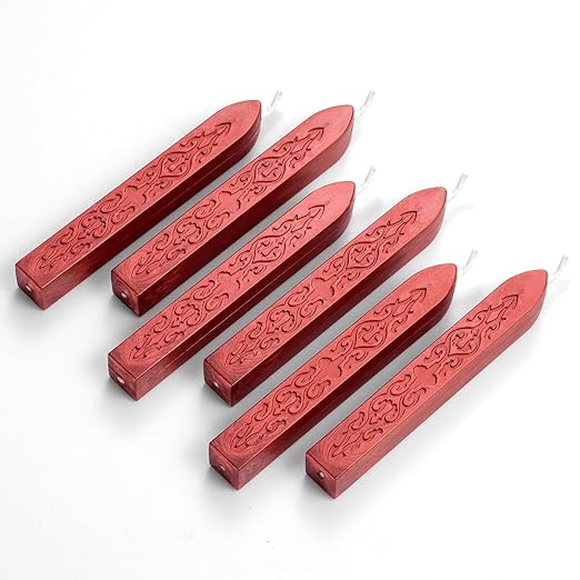 6 Pieces Sealing Wax Sticks with Wicks for Letter Seal Wax Stamp,Wedding Invitations, Packaging Decoration,Christmas Gift Ideas (Wine Red)