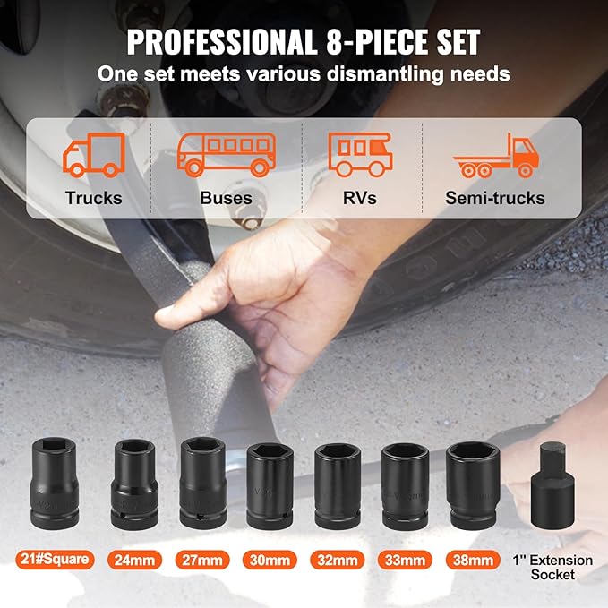VEVOR Torque Multiplier, 1 Inch Drive Lug Nut Wrench/Multiplier Heavy Duty Torque Multiplier Wrench Set, 1:64 6,800N.m Lug Nut Remover, Includes 8 Sockets (24-38mm) and Storage Case