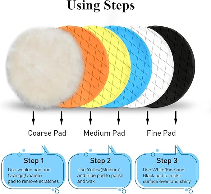 Autolock 6" Buffing Polishing Pads, 6Pcs 6.5inch 165mm Face for 6 Inch Backing Plate Compound Buffing Sponge and Woolen Pads Cutting Polishing Pad Kit for Car Buffer Polisher, Polishing and Waxing