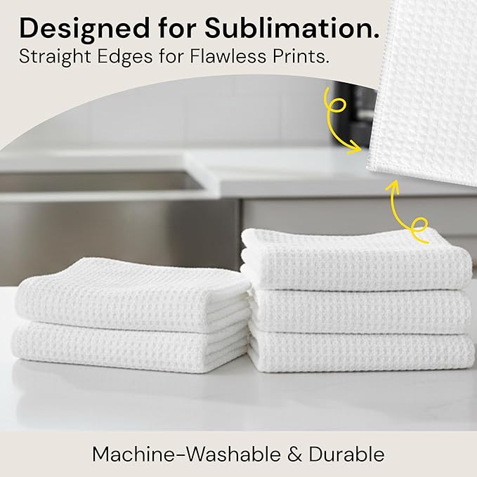 Microfiber Wholesale Sublimation Blanks Towels 16x16 - Premium Waffle Weave Microfiber Towels for Kitchen - Polyester Blanks for Kitchen or Craft Use - Bulk Pack of 198