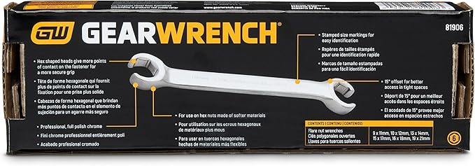 GEARWRENCH 6 Pc. Flare Nut Wrench Set, Metric - 81906