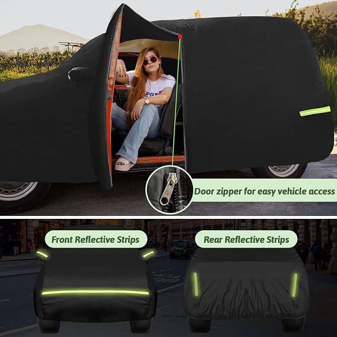 Waterproof Car Cover for 2007-2025 Smart Fortwo, 210T Sun Rain UV Dust Snow Protection Outdoor Covers with Zipper Door & Windproof Bands for 2007-2025 Smart Fortwo W451/C453/A453(Black)