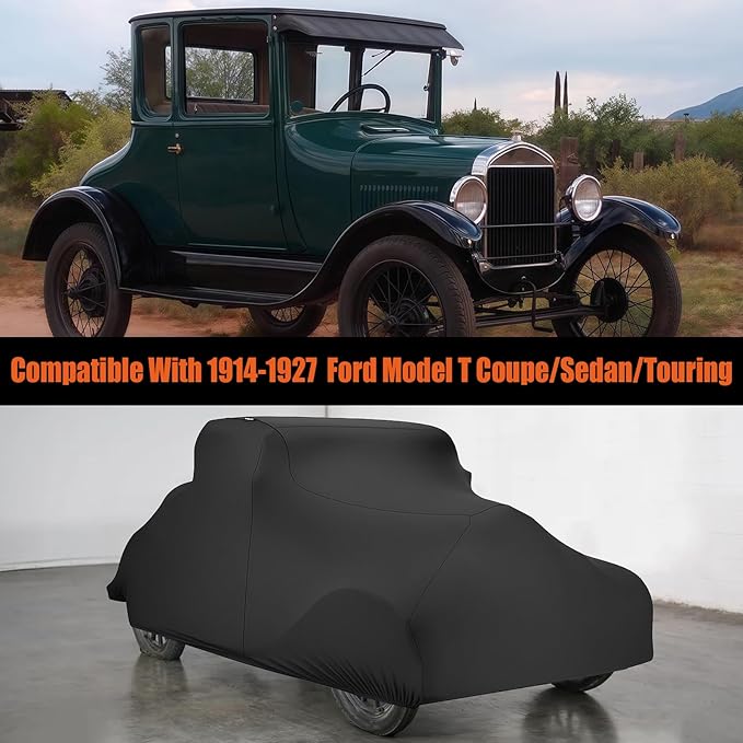 Indoor Car Cover Compatible with 1914-1927 Ford Model T, Stretch Satin Dust-Proof Protection Ultimate Custom Full Car Cover for Underground Garage, Car Show
