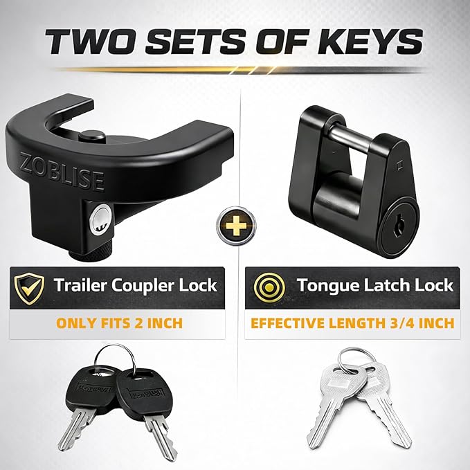 2 inch Trailer Hitch Locks Set, Trailer Tongue Lock Heavy Duty, Anti-Theft Tow Hitch Lock, for RV, Boat, Jack Trailers