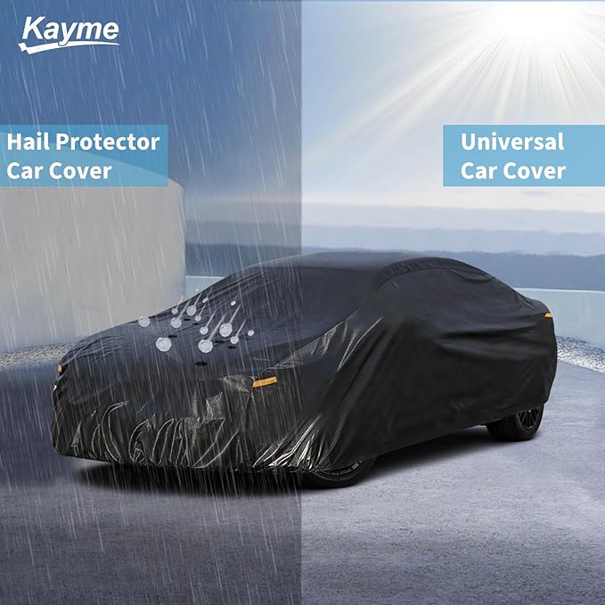 Kayme Hail Protector Car Cover, Anti Hail Multilayer Thickened Full Car Cover,Outdoor Waterproof All Weather Custom Fit Porsche 911, Honda Civic, Toyota Corolla, Nissan Sentra, Mazda 3, Audi A3 etc