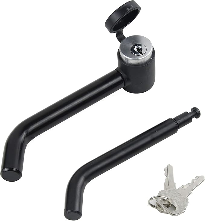 TOPTOW 63530 Trailer Hitch Receiver Lock, Right Angle Dual Pins 1/2" & 5/8" Diameter, Heavy Duty Bent Locking Pin, Black