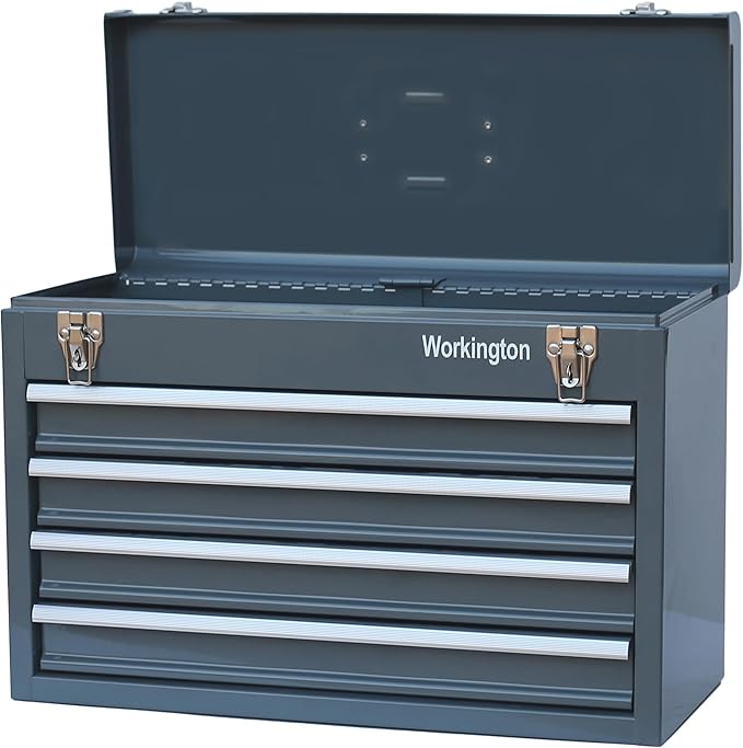Workington Portable Metal Tool Chest with 4 Drawers, 20" 4-Drawer Tool Chest Cabinet with Ball Bearing Drawer Slides, Steel Tool Storage Box Organizer 4004 Gray