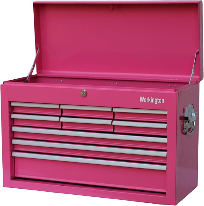 Workington Portable Metal Tool Chest with 9 Drawers, 24" 9-Drawer Tool Chest Cabinet with Ball Bearing Drawer Slides, Steel Tool Storage Box Organizer 4006 Pink