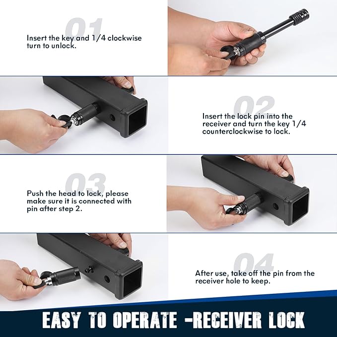 Trailer Hitch Lock - Fits 2" Receiver Tubes, Class III & IV Hitch Receivers, Anti-Theft Trailer Receiver Lock 5/8" Dia Locking Receiver Pin (3.5" Effective Length)