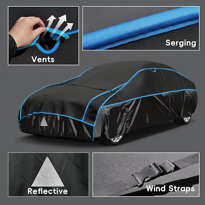 Hail Protector Car Cover, Outdoor Anti Hail Car Covers Thick Multi-Layered EVA, Hail Proof Car Cover Waterproof All Weather, Hail Protection Padded Fit Sedan/Coupe (Length 186 to 193 inch