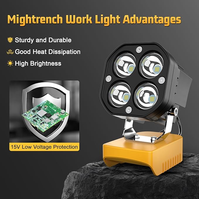 6000LM Work Light Compatible with Dewalt 20V Battery, Portable 40W LED Light with Low Voltage Protection Adjustable 120° Flashlight Gift for Car Repairing, Workshop, Outdoor, Emergency