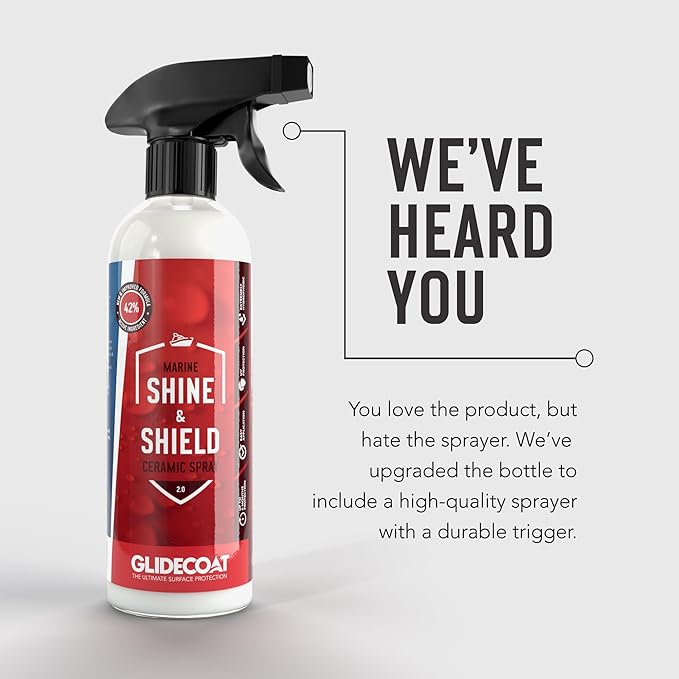 Glidecoat Marine Shine & Shield | 42% Ceramic Spray | Better than Boat Wax | Hydrophobic Spray with UV Protection | Marine Sealant Ceramic Spray | Sealant Boat Maintenance | 16oz