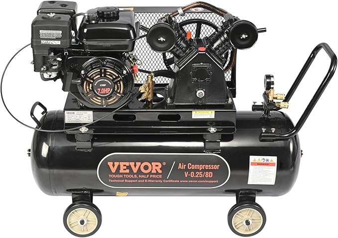 VEVOR 7HP Gas Powered Air Compressor, 21 Gallon Horizontal Air Compressor Tank with Wheels, 9CFM@115PSI Gas Driven Piston Pump Air Compressed System for Workshop Tire Inflation, Spraying, Nailing