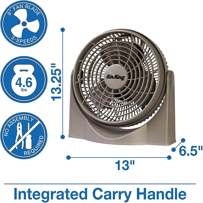 Air King 9530 9-Inch 3-Speed High Performance Pivot Fan, gray