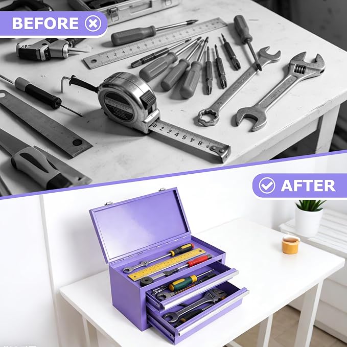 Mini Steel Tool Box with Drawers - Small Tool Chest for Small Item Storage Organizer - Portable Metal Toolbox Organizer with Tool Drawer (mini purple)