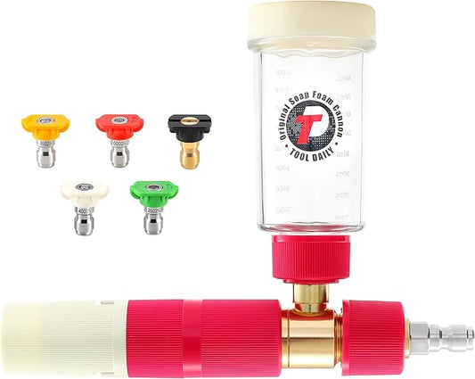 Tool Daily Foam Cannon for Pressure Washer, Original Soap Cannon for Car Washing, 5 Power Washer Spray Nozzles, 1/4 Inch Quick Connector