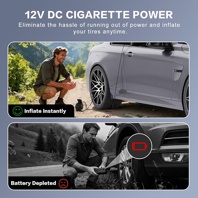 Tire Inflator Portable Air Compressor, Air Pump for Car Tires, 12V DC-Powered Auto Pump with Digital Pressure Gauge, Emergency LED Light - Car Accessories for Car, Motorcycles, Bicycle, Ball, Balloons