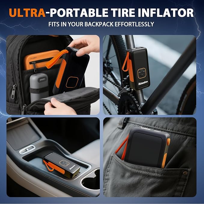 P9 Tire Inflator Portable Air Compressor, Dual Power, 150PSI Cordless Air Pump for Car Tires, Digital Gauge & Auto Stop, Small Air Compressor for, Bicycle, Motorcycle, Ball