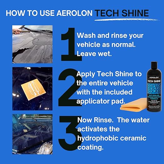 Tech Shine: Ceramic Coating for Cars, Car Wax, Car Polish, Ceramic Polymer Coating, Hydrophobic Top Coat Polish and Sealer, Auto Detailing - One Gallon with Applicator Pad