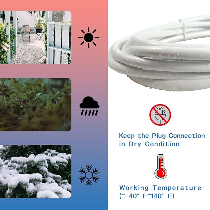 Indoor Outdoor Extension Cord 10 FT, 16/3 SJTW Weatherproof White Electrical Cords, 13 AMP Heavy Duty 3 Prong Power Cable Great for Garden, Landscaping & Holiday Decorations