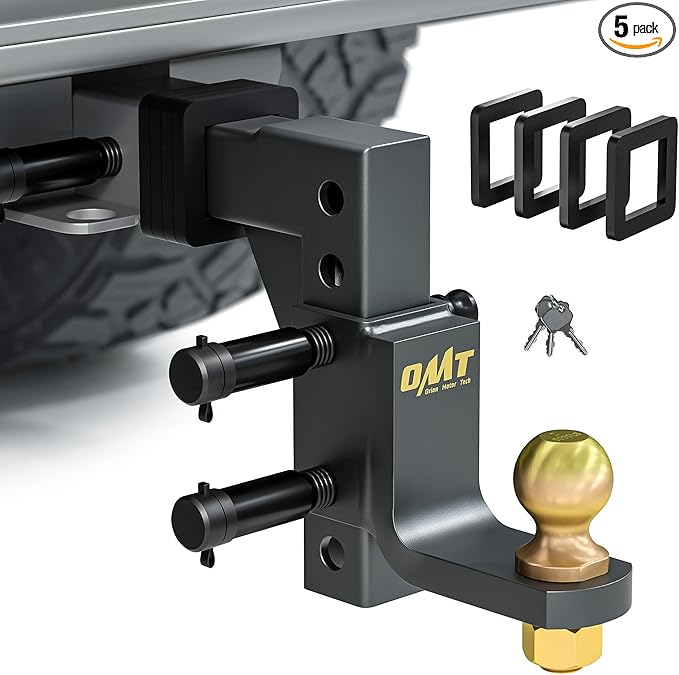 Orion Motor Tech Trailer Hitch Ball Mount, Adjustable Tow Hitch for 2" Receiver with 2" Ball 9-1/2" Drop 8-1/4" Rise 8000 lb. Capacity, Heavy-Duty Drop Hitch with 3 Locking Hitch Pins for Truck Boat