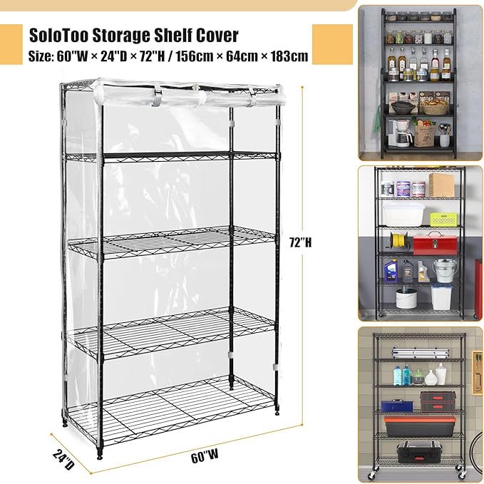 Heavy-Duty Waterproof Wire Shelf Cover, Garage Storage Shelving Protector, Universal Fit 60 x 24 x 72 Inch Rack Covers with 1" Tolerance (Clear)