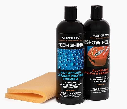 Detail Bundle: Tech Shine & Show Polish - Ceramic Coating for Cars, Liquid Car Wax, Car Polish, Ceramic Polymer Coating, Hydrophobic Top Coat Polish and Sealer, Base Coat Sealant, Applicator