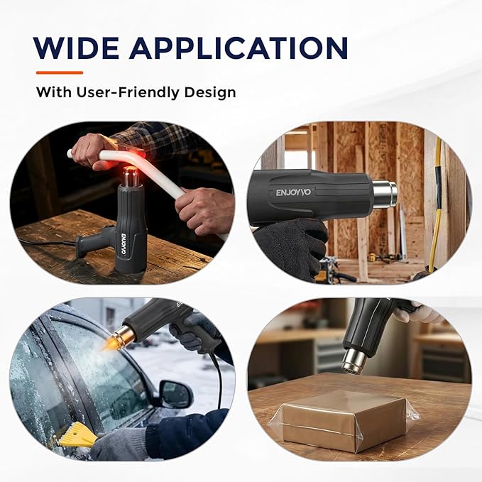 Heat Gun 1500W Dual Temp 570°F/1020°F (Real 1050°F) with Blockage Auto-Recovery & Dual Overheat Protection, Ideal for Vinyl Wrap, Shrink Tubing, Electronics Repair