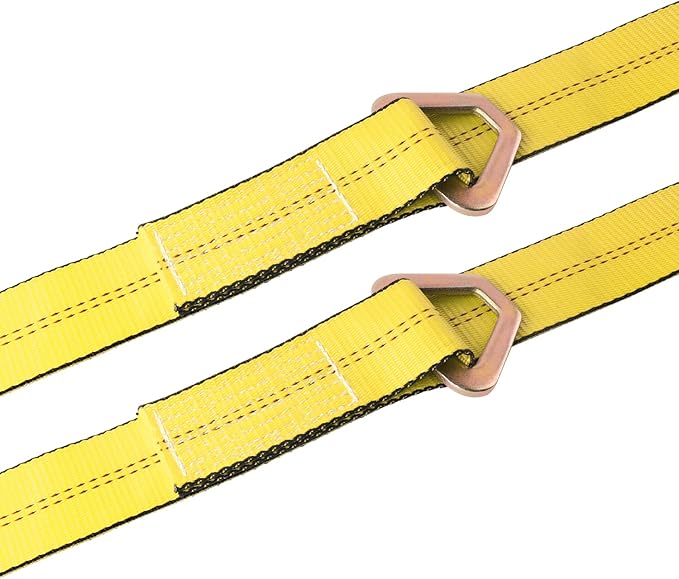 Heavy-Duty Tow Straps with Snap Hooks,2" x4' Yellow V-Bridle Strap with Cordura Sleeve,2 Pack 2"x36" Axle Straps, D-Ring for Tow Trucks, Car Hauler, Recovery, Enhanced Safety(Yellow)