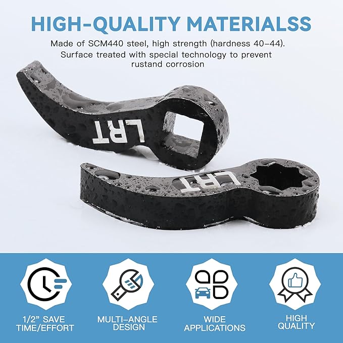 Pry Bar Wrench Adapter 2-Pack, 12mm Superhard Carbon Steel Crowbar Head Tool for Half Shaft Removal & Car Repair, 1/2" Drive (8-Point + 4-Point)