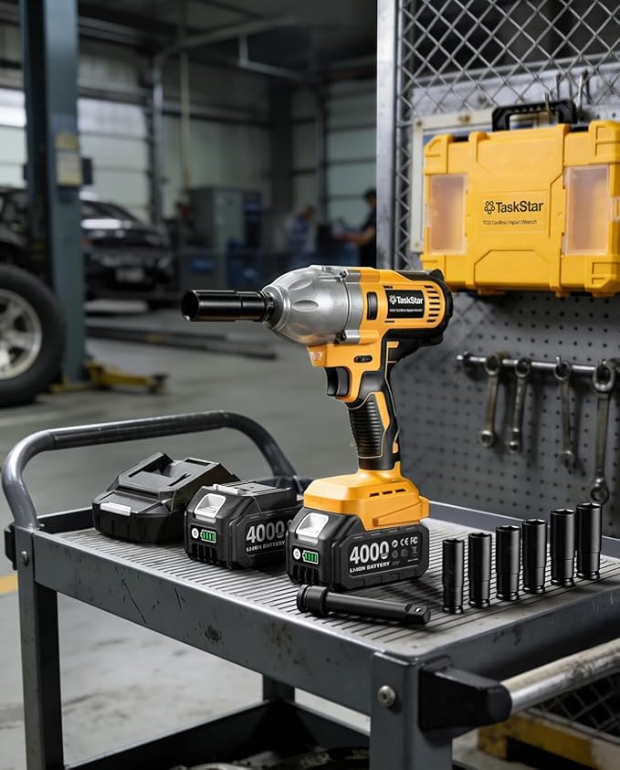 1/2" Cordless Impact Wrench, 1400N·m(1032ft・lbs) Brushless High Torque Impact Gun, Electric Impact Driver, 2x4.0Ah Batteries, LED Light, Charger, 6 Sockets, 3 Variable Speeds for Car/Pickup/Mower