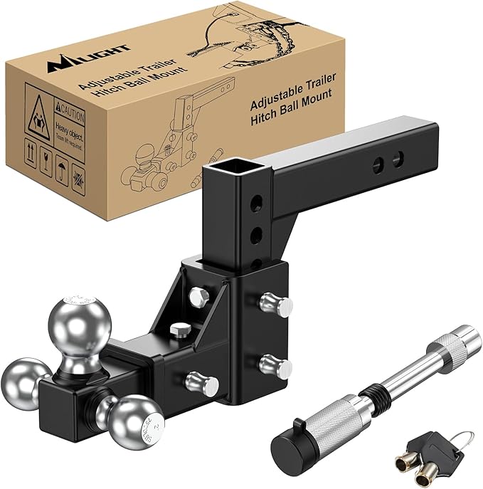 Nilight Adjustable Trailer Hitch Ball Mount Fits 2'' Receiver Tri-Ball 1-7/8''-6000LBS 2''-7500LBS 2-5/16''-10000LBS Capacity Chrome Trailer Ball Hitch with Solid Shank