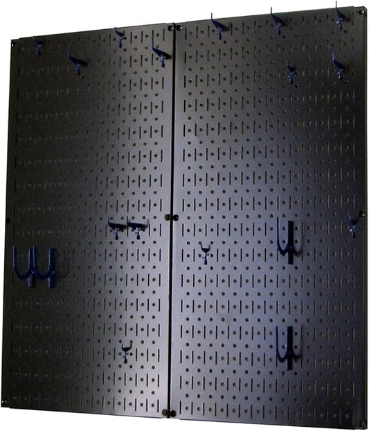 Wall Control Kitchen Pegboard Organizer Pots and Pans Pegboard Pack Storage and Organization Kit with Black Wall Board and Blue Accessories