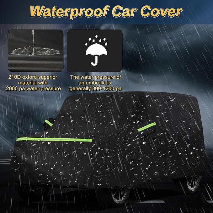 QUNSUNUS Car Cover for Bronco 2 Door/Sport 2021-2025, Waterproof Bronco Car Covers with Cotton Lining, All Weather Cover with Straps and Zipper for Wind, Sun and Dust Protection