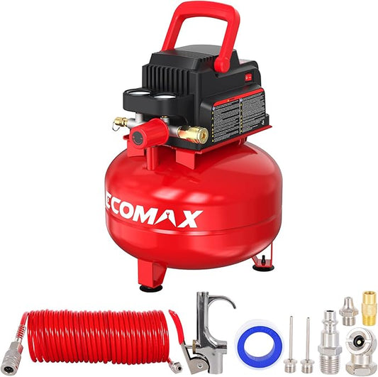 ECOMAX Air Compressor 3 Gallon 110 PSI Pancake Portable Oil-free Tank with 11 PCS Accessories Kit