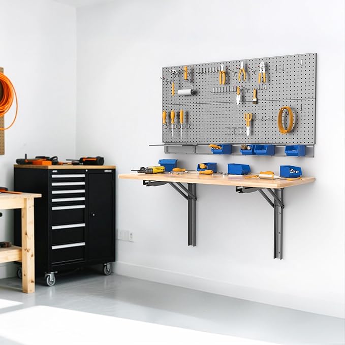 WALMANN Space Saving Wall Mounted Folding Workbench, Heavy Duty Folding Wall Table/Desk for Garage, Workshop, Holds Up to 550 lbs(Tabletop Size: 47.25 x 22.75inch)