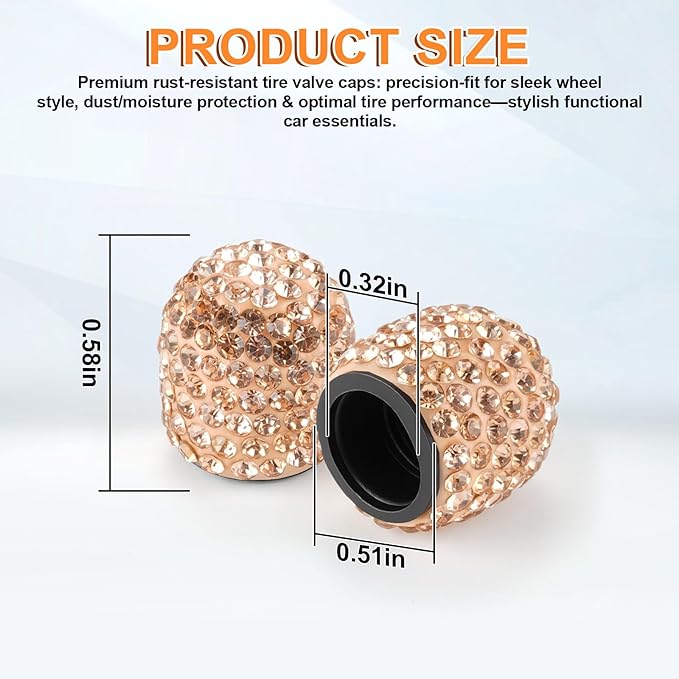 JUSTTOP 4 Pack Handmade Crystal Rhinestone Car Tire Valve Stem Caps, Car Wheel Tire Valve, Attractive Dustproof Bling Car Accessories, Universal for Cars, Trucks and Motorcycles-Orange