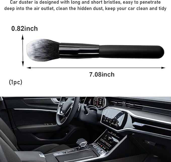 Ziciner Car Detailing Brush, Curved Soft Bristles Auto Removal Dust Collectors, Universal Vehicle Dashboard, Air Conditioner Vents etc Interior Cleaning Tool Accessory (Long-Black/White)