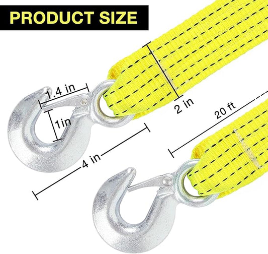 2 Pack Recovery Tow Strap with Hooks 2" x 20 ft Break Strengthened Towing Rope Kit 15000lb ATV Accessories Heavy Duty Recovery Ropes for Car UTV Auto Vehicle Securing Straps with Hook Polyester Belt