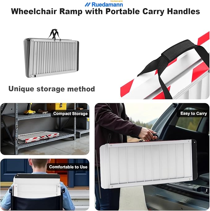 Ruedamann 5FT x 33.5" Extra Wide Electric Scooter ramp Wheelchair ramp for Doorways, Lightweight with Handle 800Lbs, Non-Slip Foldable Threshold Ramp for Heavy Wheelchair for Curb, Steps and Stairs