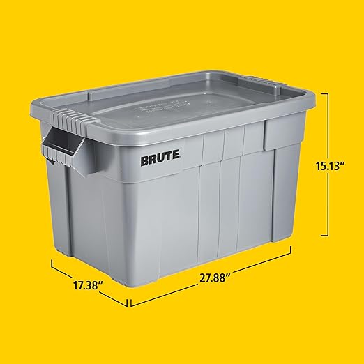 Rubbermaid Commercial Products Brute Tote Storage Container with Lids-Included 20-Gallon Gray Rugged/Reusable Boxes for Moving/Storing in Garage/Basement/Attic/Jobsite/Truck/Camping 2 Pack
