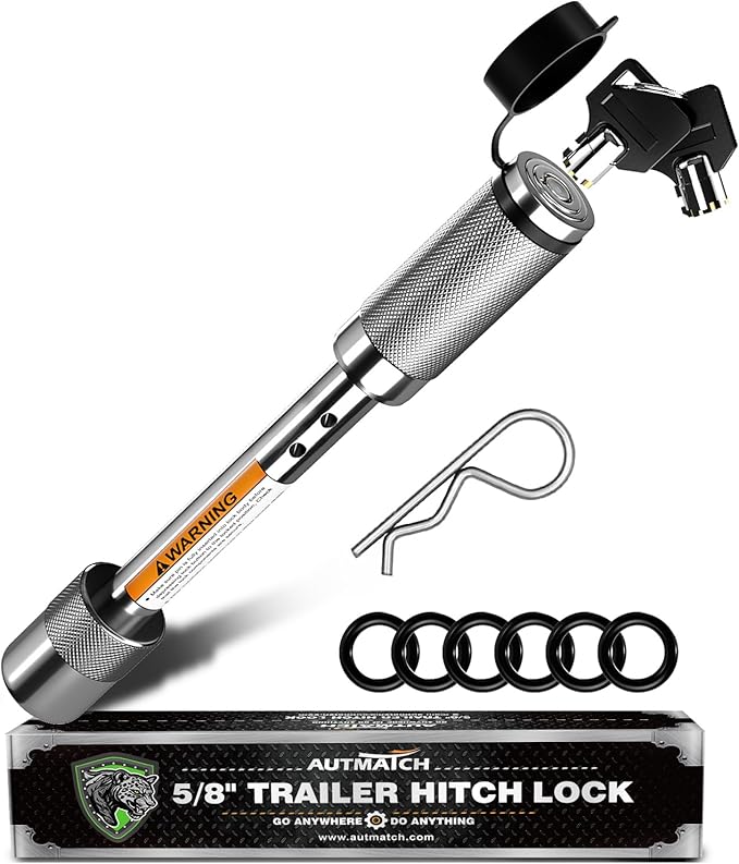 AUTMATCH Trailer Hitch Lock 5/8" - 4" Extra Long Span & Anti-Theft Hitch Locking Pin, Fits Class III IV V 2"-3.5" Receivers, Heavy Duty Towing Lock Pin for Jeep, Trailer, Truck, RV, Bike Rack, Silver