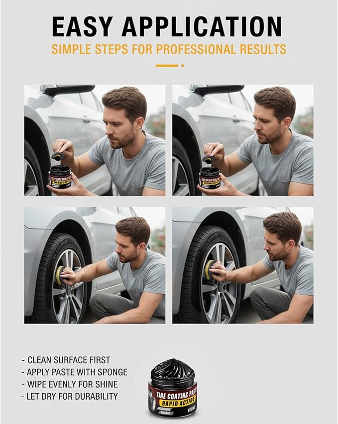 Premium Tire Coating Trim Restorer Bring Back Original Deep Black Shine Rubber Plastic Car Polishing Balm Cream Wax Wheel Sponge Nourish Renewal Restores Care Gloss Interior Auto Cleaning(4pcs)