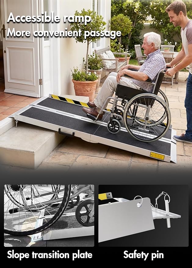 Portable Wheelchair ramp 5FT,Non-Slip Aluminum Threshold ramps for Home Steps,Folding Handicap Ramp,ramps for Home,doorways,Stairs,Weight Capacity up to 600LBS 5FT (Usable Height 6-15 inch)