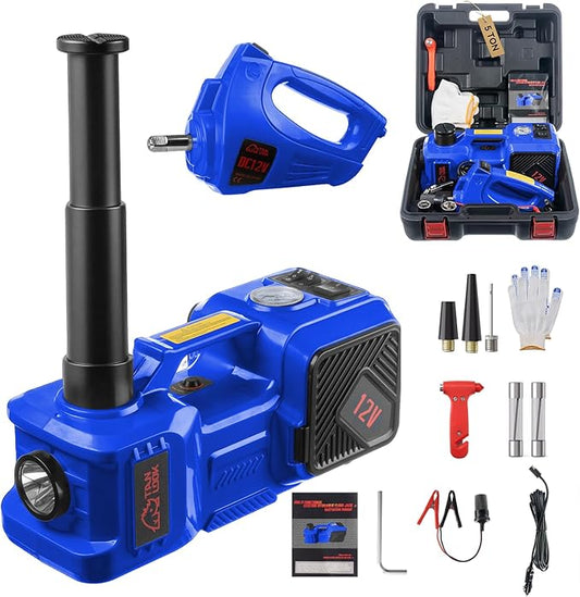 Electric Car Jack Kit with Hydraulic Lift 5-Ton, Tire Inflator & Impact Wrench Heavy-Duty 12V Floor Jack for Sedans,SUVs,MPVs & Trucks.Ideal for Tire Changes & Garage Repairs (with Electric Wrench)
